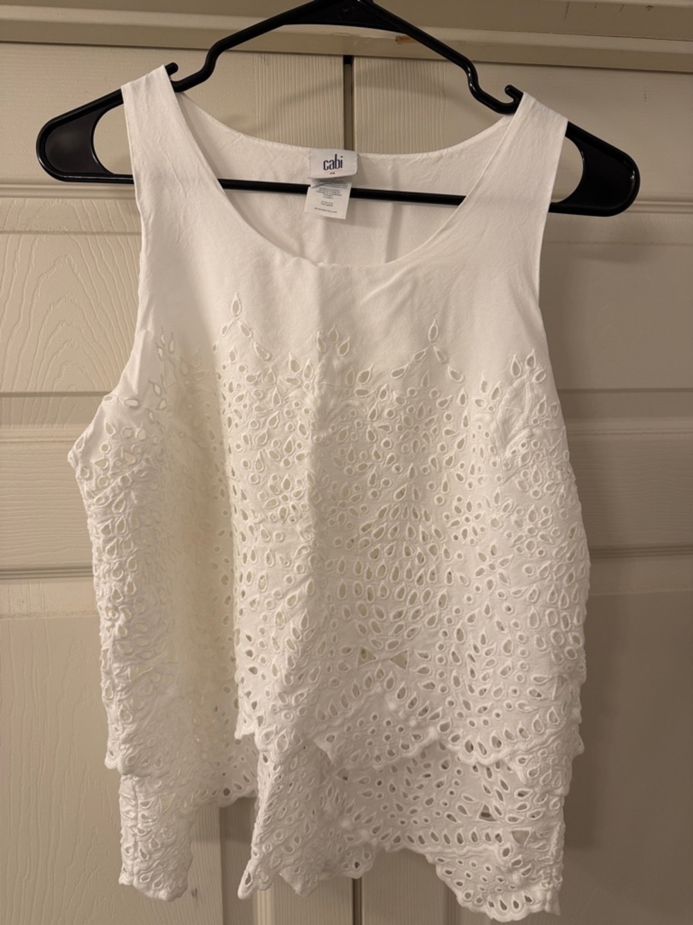 CAbi White Eyelet Layered Tank